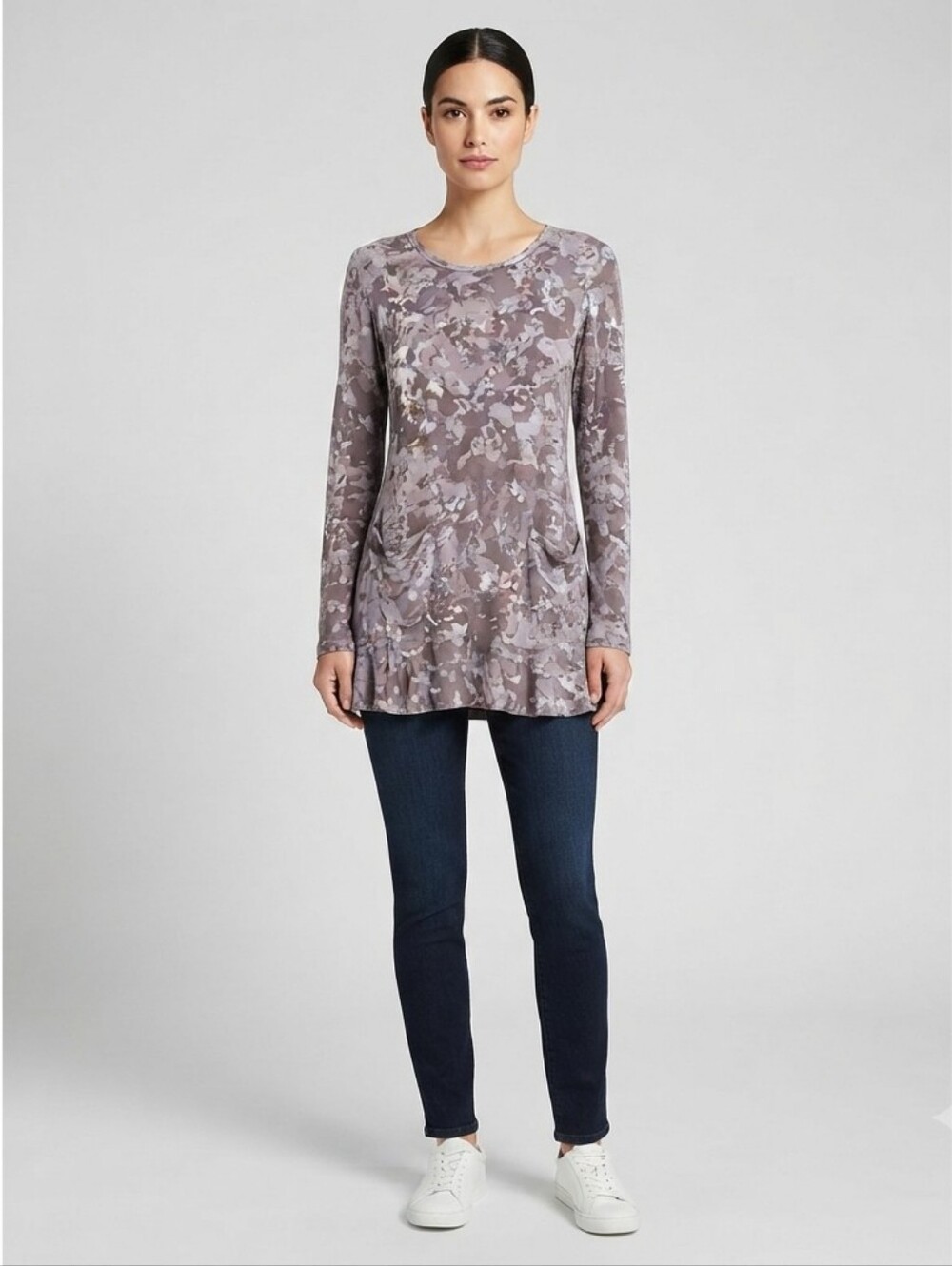 🌟LOGO Lori Goldstein Brown Multicolored Long Sleeve Front Pocket Size XXS